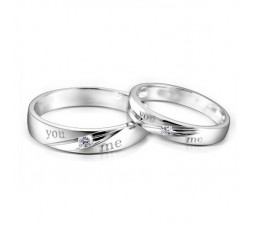 Couples Matching "YOU ME" Diamond Wedding Ring Bands on Silver