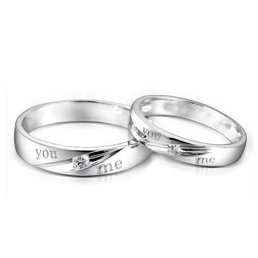 Couples Matching You Me Diamond Wedding Ring Bands On Silver 