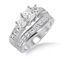 2 Carat Princess cut Diamond Inexpensive Wedding Set on 10K White Gold