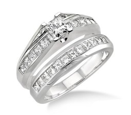 2 Carat Princess cut Diamond Affordable Diamond Wedding Ring Set on 10K White Gold