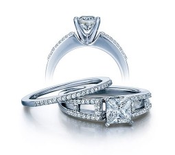 2 Carat Princess cut Diamond Antique Bridal Ring Set on 10K White Gold