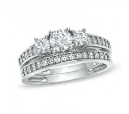 2 Carat Round Cut Diamond Three Stone Wedding Ring Set on 10K White Gold