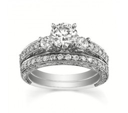 1 Carat GIA Certified Diamond Bridal Set on 14k White Gold
