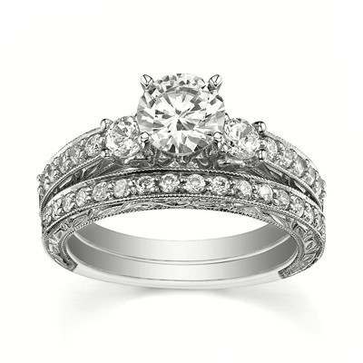 Luxurious GIA Certified Diamond Wedding Set 1 Carat Round Cut Diamond ...