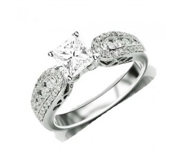 1 Carat Princess cut Diamond Inexpensive Antique Engagement Ring on 10K White Gold
