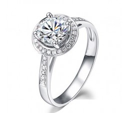 1 Carat Halo Round Diamond Engagement Ring on 14k White Gold