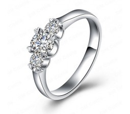 Three Stone Round Past Present and Future Engagement Ring for Her