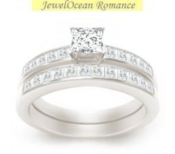 2 Carat Princess cut Diamond Diamond Affordable Bridal Set On 10K White Gold