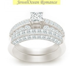 2 Carat Princess cut Diamond Antique Bridal Set On 10K White Gold