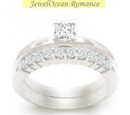 1 Carat Princess cut Diamond Solitaire Diamond Bridal Set On 10K White Gold
