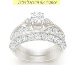 1 Carat Princess cut Diamond Antique Bridal Set On 10K White Gold