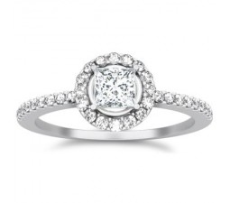 1 Carat Princess cut Diamond Halo Design Diamond Engagement Ring 10K White Gold