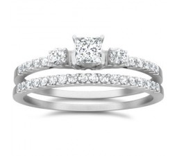 1 Carat Princess cut Diamond Bridal Set On 10K White Gold