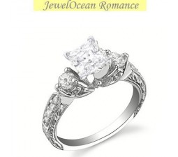 1 Carat Princess cut Diamond Antique Engagement Ring On 10K White Gold