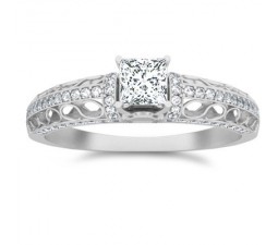 1 Carat Princess cut Diamond Designer Diamond Engagement Ring On 10K White Gold