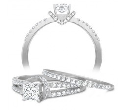 1 Carat Princess cut Diamond Bridal Set On 10K White Gold