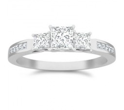 1 Carat Princess cut Diamond Three stone Diamond Ring On 10K White Gold