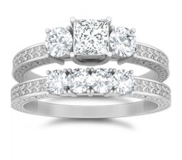 1 Carat Princess cut Diamond Diamond Wedding Ring Set 14K White Gold