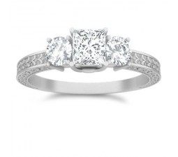 1 Carat Princess cut Diamond Antique Design Diamond Ring On 14K White Gold