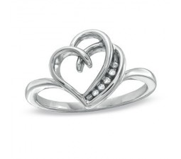 Inexpensive Heart Shaped Engagement Ring with diamonds on Silver