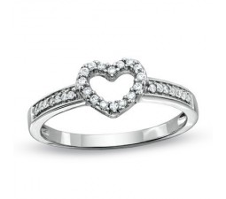 Inexpensive Heart Ring with 1/4 Carat Diamonds on Silver