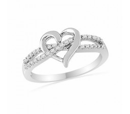 Two Row Diamond Heart Ring on 10k White Gold