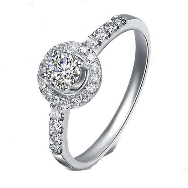 Graceful Halo Diamond Engagement ring Half Carat Round Cut Diamond on ...