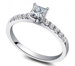 Inexpensive Princess Diamond Engagement Ring on 10k White Gold