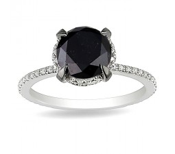Huge Halo 2 Carat Black and White Diamond Engagement Ring in White Gold