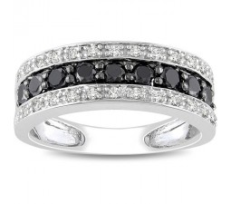 1 Carat Black and White Diamond Wedding Ring Band in White Gold