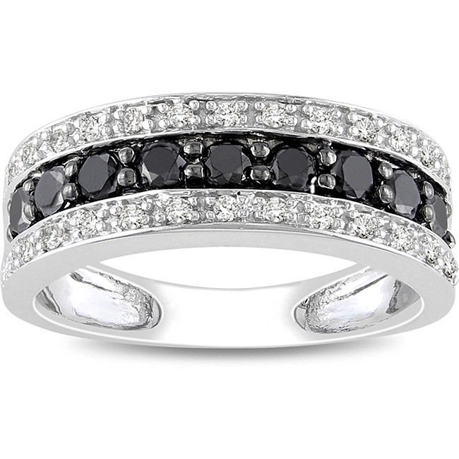 1 Carat Black and White  Diamond Wedding  Ring  Band  in White  