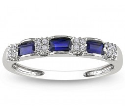 Beautiful Sapphire and Diamond Wedding Ring Band for Her in White Gold