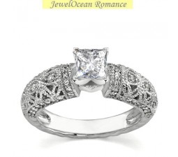 Vintage 1 Carat Princess Engagement Ring in White Gold