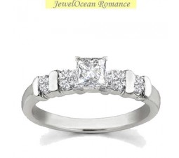 Affordable Princess and Round Diamond Engagement Ring in White Gold