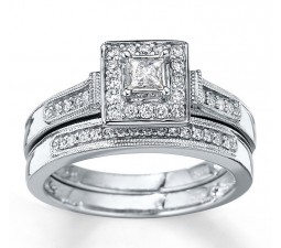 Closeout Sale:1 Carat Halo Princess Diamond Wedding Set