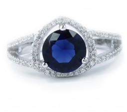 Luxurious Antique 1 Carat Created Sapphire Engagement Ring in 18k Gold over Silver