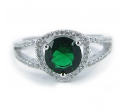 Luxurious Antique 1 Carat Created Green Emerald Engagement Ring in 18k Gold over Silver