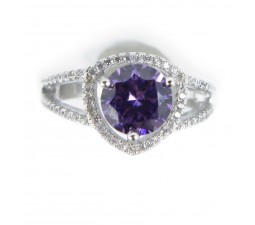Luxurious Antique 1 Carat Created Amethyst Engagement Ring in 18k Gold over Silver