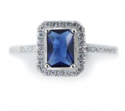 Beautiful 1 Carat Blue Cubic Zirconium Antique Engagement Ring in Silver