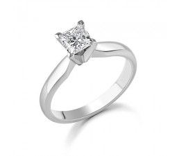 Half Carat Solitaire Princess Ring on 10k White Gold