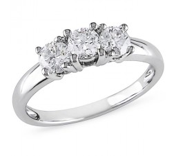 1 Carat Three Stone Round Trilogy Diamond Engagement Ring in White Gold