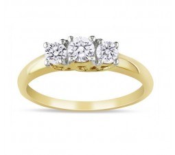 Classic Three Stone Round Half Carat Trilogy Engagement Ring in Yellow Gold
