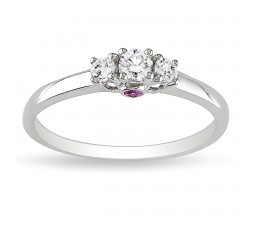 Half Carat Three Stone Trilogy Round Diamond and Pink Sapphire Engagement Ring in White Gold