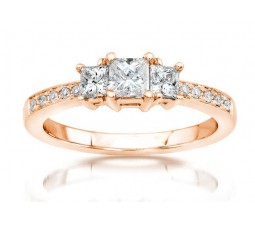 Half Carat Three Stone Princess Diamond Engagement Ring in Rose Gold