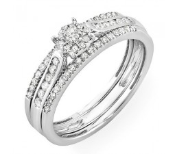 1 Carat Round Diamond Wedding Trio Ring Set for Women in White Gold
