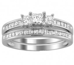 2 Carats Princess Diamond Wedding Ring Set for Her in White Gold