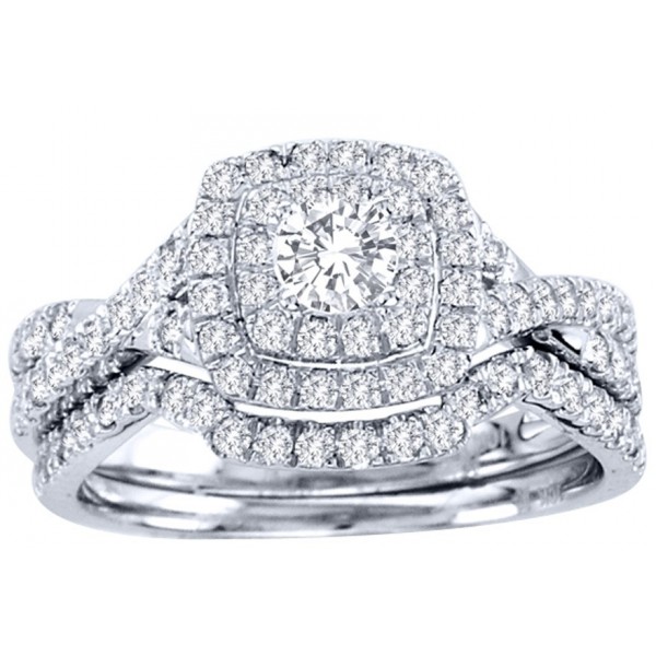 Luxurious Halo Cheap Diamond Wedding Ring Set JeenJewels
