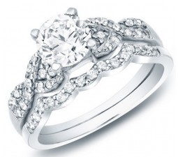 1 Carat Round Cut Diamond Wedding Women Bridal Ring Set 10K White Gold