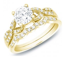1 Carat Round Cut Diamond Women Bridal Ring Set 10K Yellow Gold