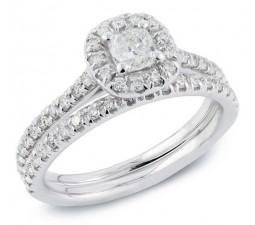 1 Carat Round Cut Diamond Classic Wedding Ring Set for Her 10K White Gold